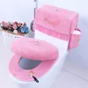 Toilet Seat Covers 3 Pcs Set Embroidery Soft Velvet Mat Overcoat Case Water Tank Dustproof Ring Pad 230324