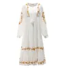 Casual Dresses White Dress Deep V-Neck Long Sleeve Women Vintage Cotton Embroidery Autumn Vestidos 2023 Boho Beach Tassel Robe