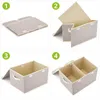 Storage Boxes Bins 3 Pack Large Linen Fabric Foldable Storage Cubes Bin Box Containers with Lid and Handles for Nursery Closet Kids Room Toys P230324