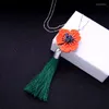 Hänge halsband bulk pris etnisk stor vit/röd blommor bomullstråd Tasselhalsband för kvinnor klassisk handgjorda smycken tillbehör