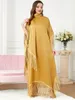 Etnische kleding Abaya Moslimvrouwen Tassel Batwing Sleeve jurk Turtleneck Casual losse oversized onregelmatige zoom Robe Marokkaanse Caftan Ramadan 230324