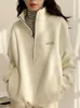 Kadınların Hoodies Sweatshirts Qweek Koreli Sıcak Polar Kadınlar Günlük Kpop Moda Plus Velevt Sweatshirt Top Sonbahar Kış 230325