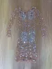 Stage Wear Nude Brillant Strass Miroir Paillettes Perles Sexy Combinaison Gaine Robe Pour Femmes Discothèque Party Tissu