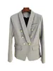 Women's Suits Blazers HIGH QUALITY est 2023 Designer Jacket Shawl Collar Lion Buttons Double Breasted Slim Blazer Pale Grey 230325