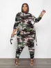 Women's Plus Size Pants 2 قطعة مجموعة نساء 5XL Fall Long Sleeve Top and Pant Suit Woat Camouflage الزي اثنين من الانخفاض بالجملة 230324