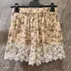 Kvinnors shorts 2023 Elegant spet Floral Print Casual Loose High midje rand Widleg Pants Runway Vintage Sweet Girl Clothes 230325