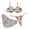 Bras stelt dames wimpers kanten stiksels sexy ondergoed brahbra en slipje threepiece dunne mesh seethrough erotische lingerie set 230325