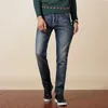 Herr jeans designer vårhösten män jeans trend liten rak smal stretch casual blå broderade byxor ad8u