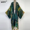 Swimwear femminile Winyi Summer Women Cardigan Stitch Cocktail Sexy Boho Maxi African African Holiday Batwing Sleeve Sensazione di seta Kimono Kaftan 220325