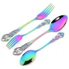 Dijkartikelen sets 16 -stcs/set vintage kleurrijke set mes vork dessert lepel tafelgerei spiegel roestvrijstalen bestek keuken flatware