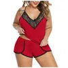 Vêtements de nuit pour femmes grande taille Sexy Spaghetti Strap dentelle pyjama ensemble sans manches pyjamas shorts ensemble dentelle Pijama costume femmes nuisettes Pijama Mujer 230325