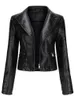 Women's Leather & Faux Women Washed PU Jacket For Ladies Fashion Lapel Spring Autumn Solid Color Long Sleeve JacketWomen's