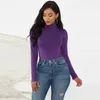 Kvinnor Jumpsuits Rompers 10Color Long Sleeve High Neck Fit Allinone Pants Autumn Solid Skinny Vintage Turtleneck bodysuit 230324