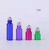 Wholesale Glass Roll On Bottles 1ml 2ml 3ml 5ml with Metal Ball For Skin Care in Amber Purple Red Blue Green Colors