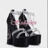 Sandały Pearl Chain Crystal Sandals Otwarte palce platforma Czerce High Obcasy Solidna seksowna styl sandały Haczyk i pętla letnia sukienka na imprezę Z0325