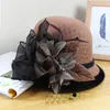 Stingy Brim Hats Fedora Womens Elegant Vintage Wool Felt Ladies Autumn Winter Dome Wedding Church Jazz Top With Floral Female Bowler 230325