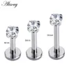 Näsringar Studs 1pc Silver Color Labret Lip Ring Zircon Anodised Internt gängad Prong Monroe 16G Tragus Helix Ear Piercing Earring Women 230325