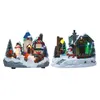 Decoratieve objecten Figurines kerstdorp Sneeuwhuis standbeeld Luminous Music Small House Spinning Air Ballon Resin Village Ornamenten Kerstcadeau 230324