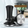 Tampers 515358 mm Coffee Sabotering Verstelbare diepte met schaal 30 pond espresso veren gekalibreerde roestvrijstalen vlakke basis 230324