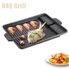 BBQ Grills Koreaanse BBQ Grill Pan Nit-Stick Portable Charcoal Grill Plate BBQ Tray voor thuiskeuken Outdoor Camping Picnic Bakeware 230324