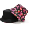 ワイドブリム帽子2022新しいファッションサマーバケット帽子女性男性ボブストロベリーバタフライプリントリバーシブルフィッシングキャップP230311