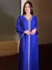Etnische kleding Moslim dres Solid Color Vneck lange jurk Jalabya ​​Arabische Dubai Oman Qatar Turkse Abaya Marokkaanse Kaftan 230324