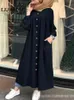 Abbigliamento etnico da donna musulmano tinta unita camicia a maniche lunghe abito casual tascabile Abaya per donna Abaya aperto 230324