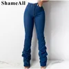 Dames Grote maten broek Grote maten Europa-stijl Stacked Flare Jeans Mom 3xl Street chic Sexy Slim Fit Trendy Bell-bottom Denim Broek Vintage broek 230325