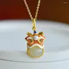 Chains Retro Chinese Style Enamel Color Lion Necklace 2023 Women's Imitation Natural Hetian Jade Pendant For Women