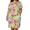 Vestidos de talla grande Vestido colorido de flores brillantes con cuello en V, vestidos estéticos con estampado floral, Vestido informal moderno para vacaciones, Vestido de talla grande con estampado para mujer 230325