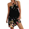 Vestidos casuais Sexy Halter Halter Neck Floral Printing Mini Dress 2023 Summer Women Women Beach Off ombro LOUS VESTIDO