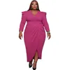 Plus size Dresses 2XL-5XL Size Fall Clothes For Women Sexy Long Sleeve V Neck Split Casual Dress Ladies Outfit Wholesale Drop 230325