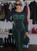 Sukienki swobodne Hawthaw Women Fashion Bodycon BodyCon Club Club Green Dress Fall Ubranie Hurtowe Przedmioty dla biznesu 230325