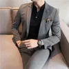 Men's Suits Plus Size 7XL 6XL Men Simple Solid Slim Fit Wedding Dress Suit Mens Business Formal Social Tuxedo Blazers Pant Casual 2 Pcs Set