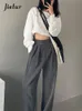 Damesbroek Capris Jielur Brown Wide Leg Women Classic Suit Vintage Palazzo Office Elegant Casual Black Trousers Female High Wasit 230325