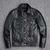 Men's Leather Faux Blue Cowboy Jacket Genuine Quality Cowhide Short Coat Slim Lapel Work Clothes Natural Calf Skin Jackets 230324