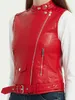 여자 재킷 2023 여성 오토바이 블랙 레드 푸 가짜 가죽 레벨 리버 레이디 가을 플러스 크기 5xl 벨트 Zippers Vest Pocket Waistcoats 230324