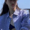 Women's Blouses 2023 Spring Commuter All-match Long-sleeved Blue And White Striped Blouse