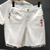 Men's Shorts Summer Denim Stitching Embroidery Ripped Knee length White Black Retro Blue Fashion High Quality Jeans 230325