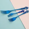 Dinnerware Sets 16Pcs Vintage Set Mirror Stainless Steel Cutlery Blue Knife Fork Coffee Spoon Tableware Western Kitchen Flatware