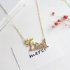 Chains Gold Color Chain Enamel Tree Green Leaf Pendants Statement Necklace House Building Lovely For Children Kids Gifts1