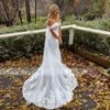 Elegant Mermaid Wedding Dress Off the Shoulder Bridal Gowns Lace Applique Chapel Train Ruched Neck Garden Robe de Mariage