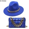 Skąpy brzegi kapelusze kobiety o dużym łańcuchu torba akcesoriów i fedoras 2 Styce mody luksusowy impreza weselna Jazz 230412