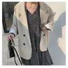 Women's Suits Blazers HOUZHOU Vintage Brown Blazer Women Elegant Official Ladies Autumn Fashion Long Sleeve Oversized Chic Casual Jacket All match 230325