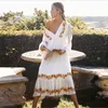 Casual Dresses White Dress Deep V-Neck Long Sleeve Women Vintage Cotton Embroidery Autumn Vestidos 2023 Boho Beach Tassel Robe