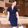 Deux pièces robe été noir bleu marine élégant affaires jupe costume femmes formel Blazer veste bureau uniforme SetTwo