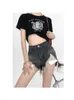 Shorts féminins 2023 Summer Streetwear Streetwear Ripped Ripped Jeans Vintage Y2K Casual Slim Fit High Waist Mini Black Denim 230325