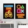 Энергия хранения батареи картины Neon Sleep Gamer Art Canvas Painting Painting Wall Poster Game Повторите игровые отпечатки для детей для детей Ro Dhlhc