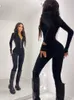 Women's Jumpsuits Rompers Long Sleeve For Women Bodycon Outfit Elegant Zipper Bodysuits Sexy Streetwear Solid Black Jumpsuit Overall 230324