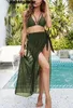 Women's Swimwear 2023 Halter Neck Cut Out 3 Pieces With Mesh Maxi Skirt High Waist Bikini Set Cover Up Swimsuit For Female 230325